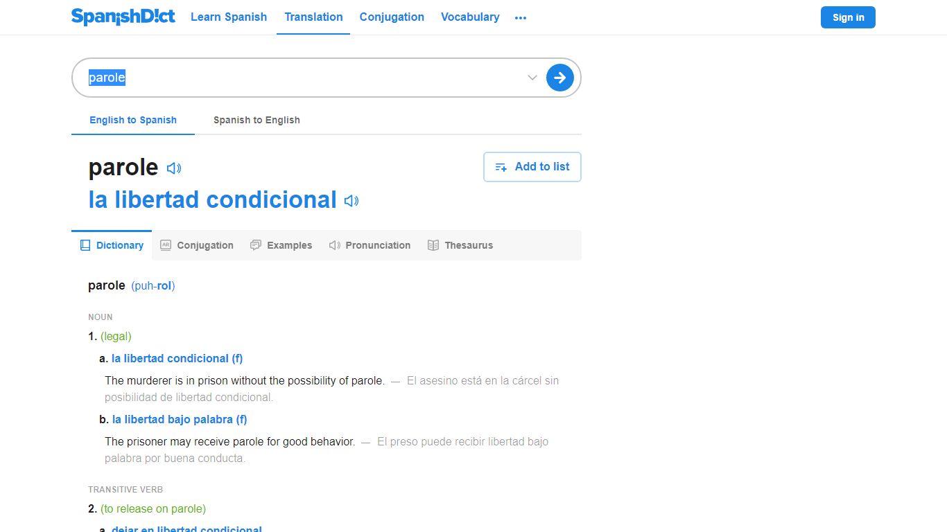 Parole in Spanish | English to Spanish Translation - SpanishDict
