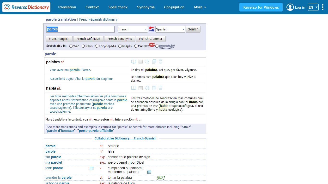 parole translation in Spanish | French-Spanish dictionary | Reverso