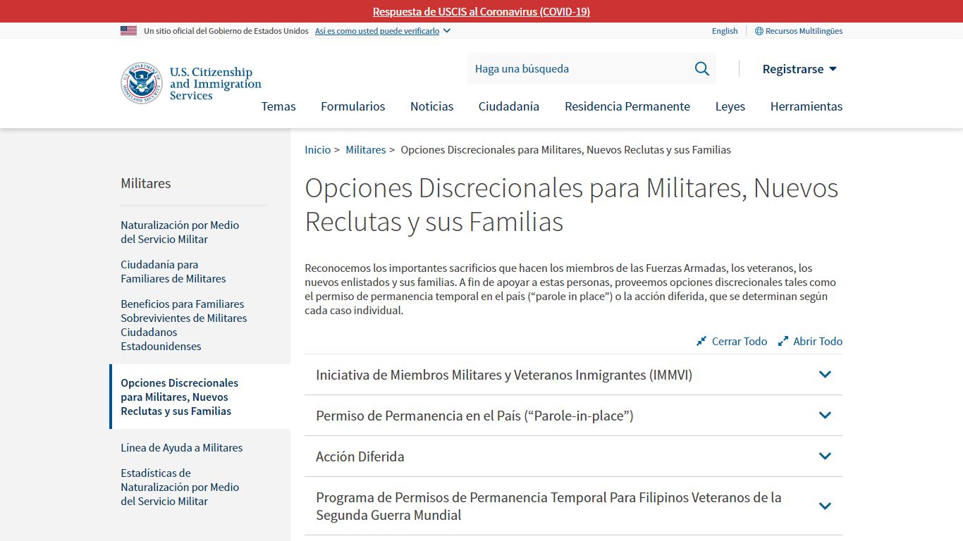 Opciones Discrecionales para Militares, Nuevos Reclutas y sus ... - USCIS